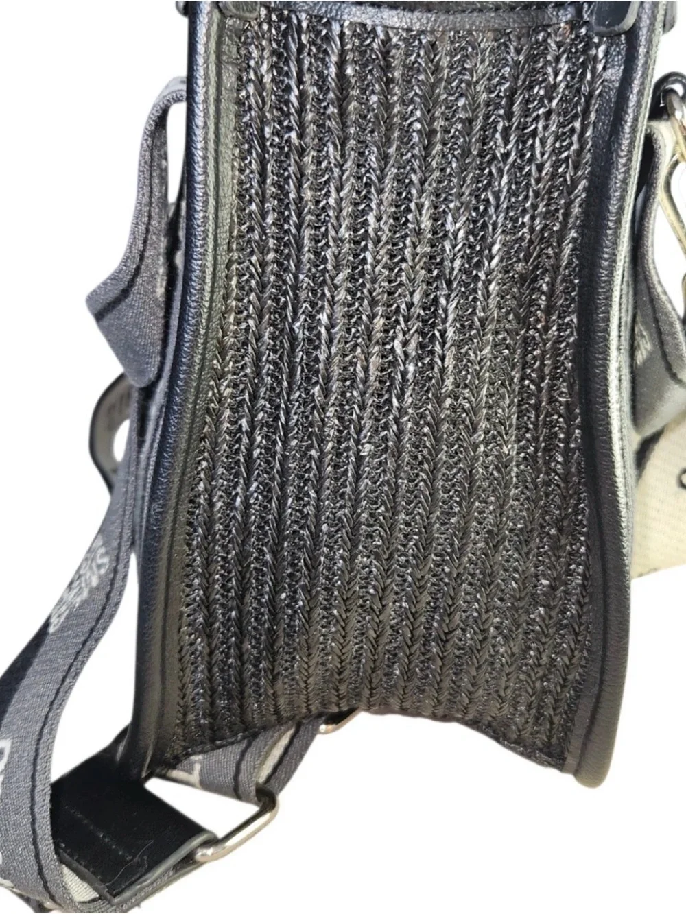 Steve Madden Black Woven Crossbody Bag with Logo Strap
